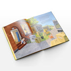 Gezeichnetes Kinderbuch mit farbenfrohen Illustrationen, ideal als persönliches Geschenk für Kinder und besondere Anlässe.