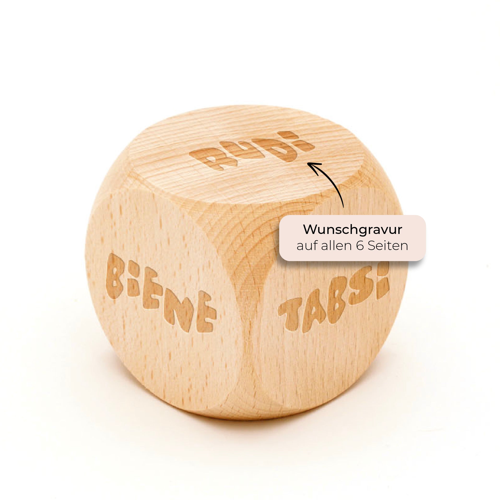 Entscheidungswürfel aus Holz 6cm - Wunschgravur auf allen Seiten