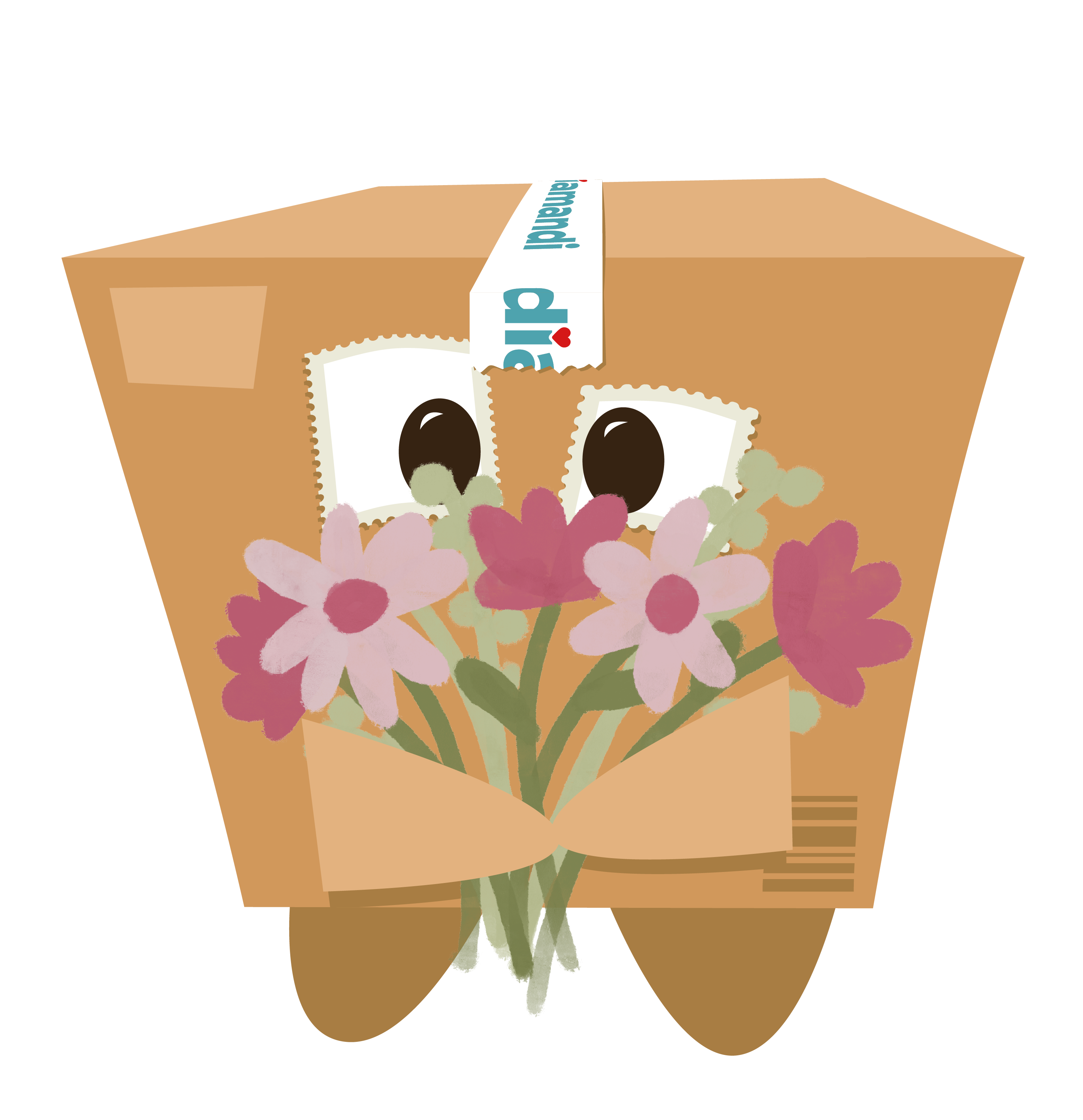 Karton mit zartem Blumenstrauß, dekorativ gebunden, symbolisch für persönliche und liebevoll verpackte Geschenke mit individueller Bedeutung.