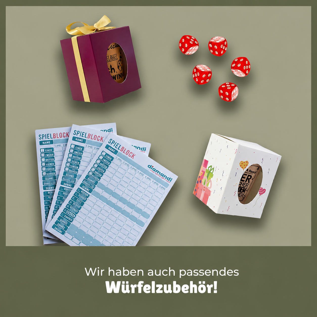 Würfelbecher Olivegruen - Inkl. 5 Würfel | Wunsch-Gravur mit Name & Motiv