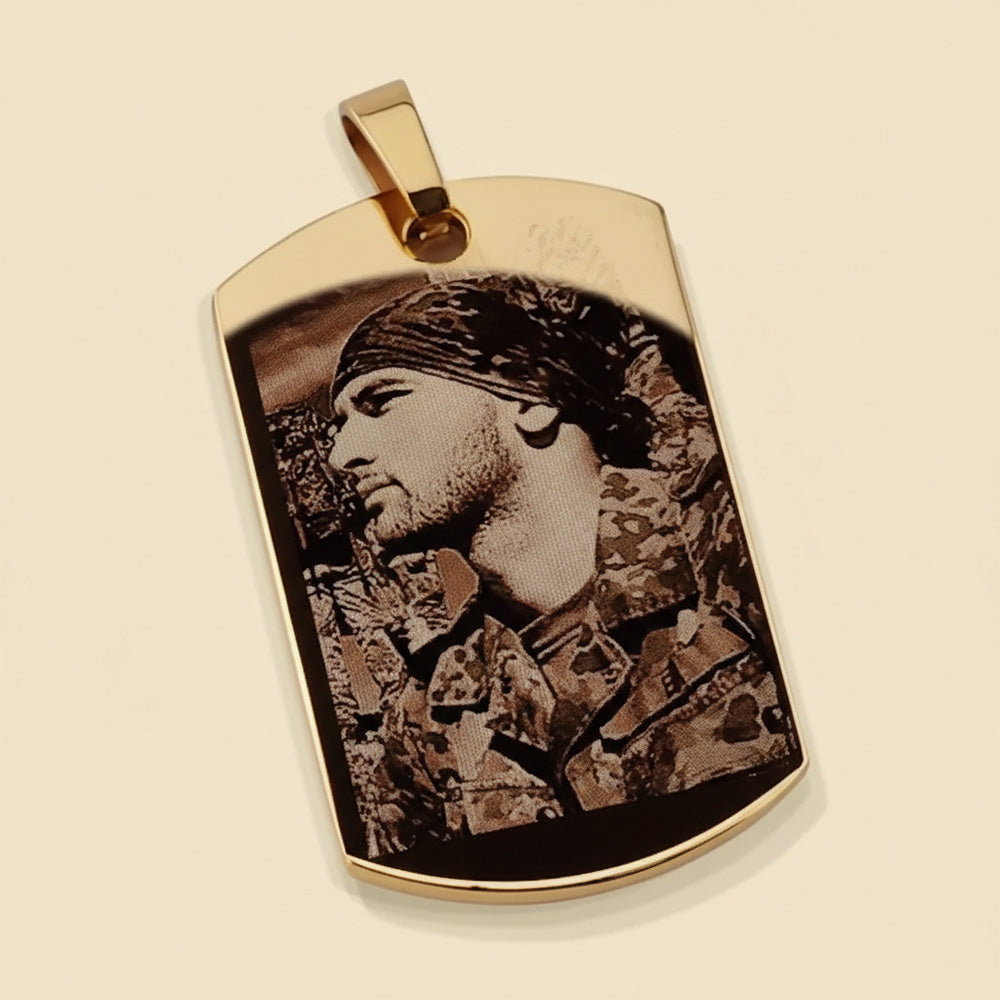 Dogtag mit Gravur | vergoldet | Fotogravur