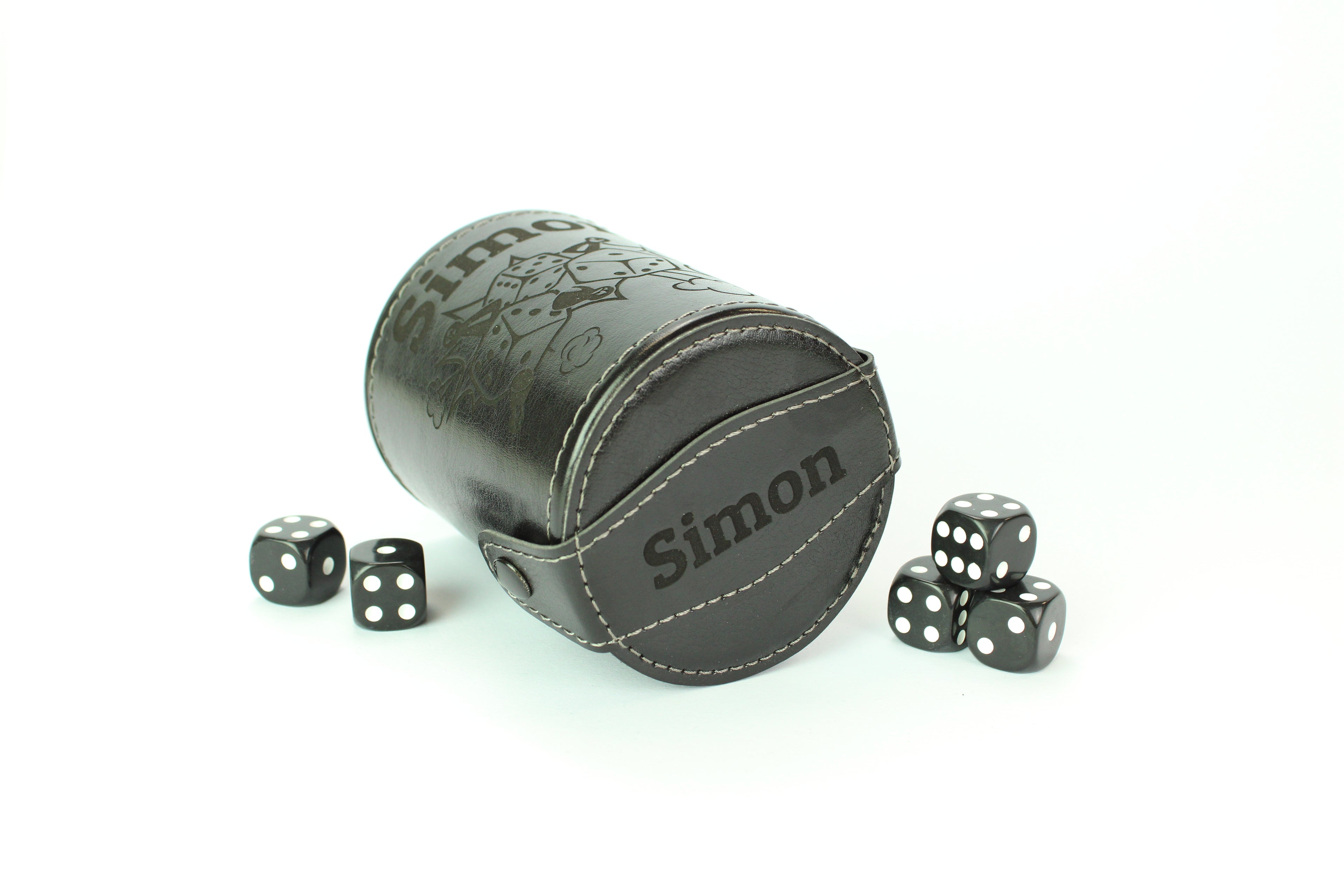 Schwarzer Würfelbecher To Go Set | Personalisiert mit Motiv & Name | Inkl. 5 Würfel