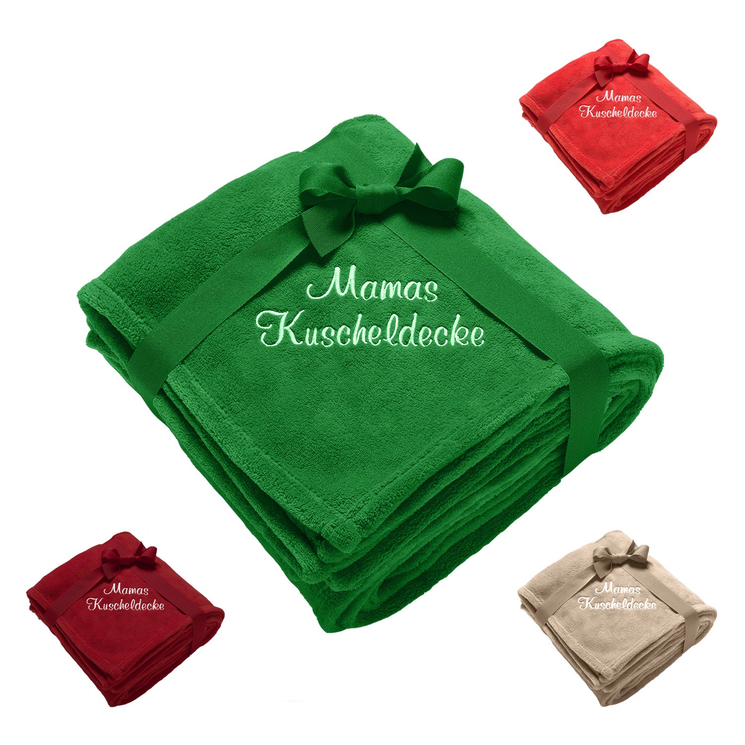 Personalisierte Kuschel-Decke mit Namen | in rot, grün, bordeaux, beige