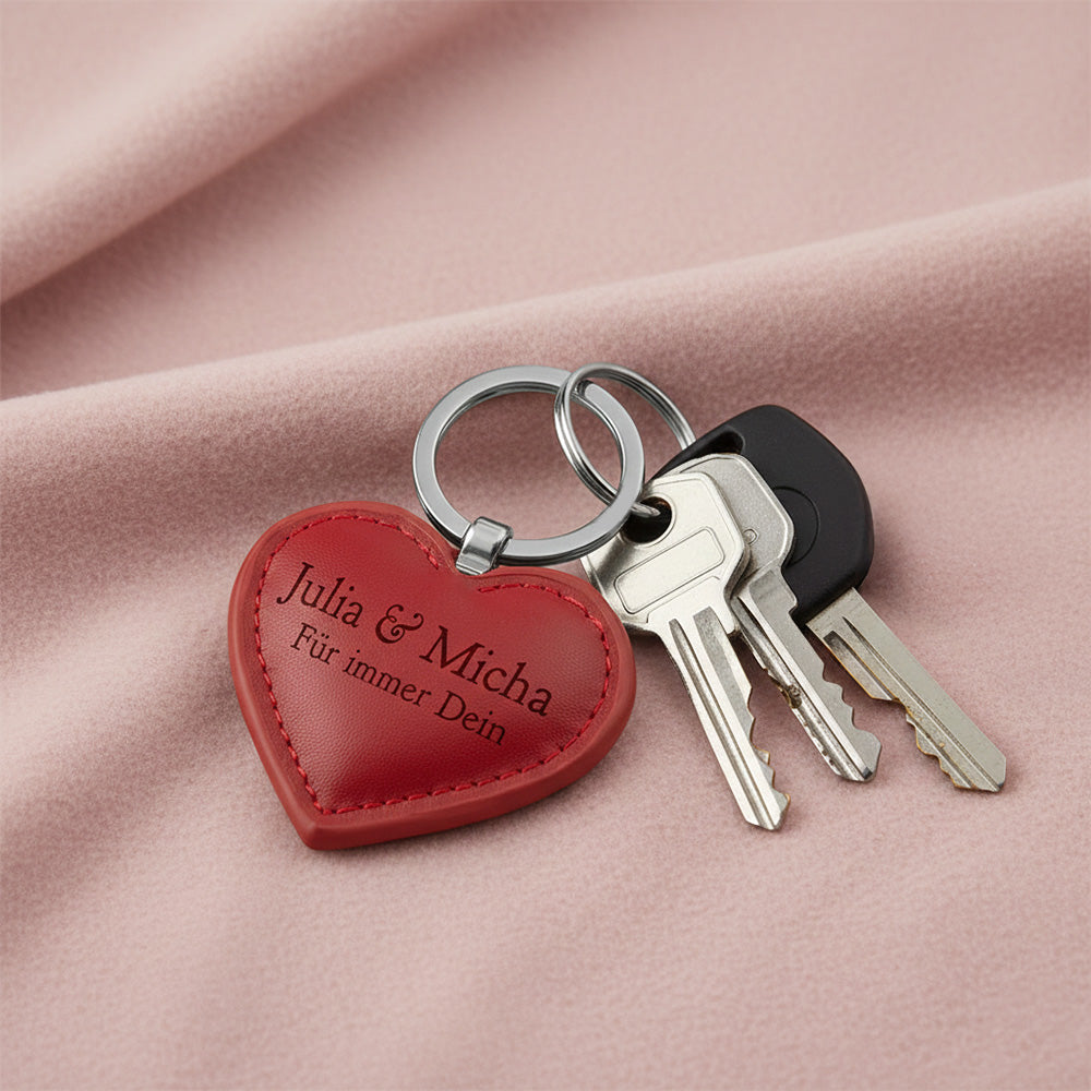 Leder HERZ Schlüsselanhänger mit Gravur | Rot | kostbar & liebevoll