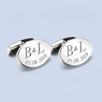 Hochglänzende, ovale Manschettenknöpfe aus Metall mit individueller Diamantgravur, perfektes personalisiertes Geschenk für Männer.