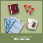 Olivegrüner personalisierter Würfelbecher, mit Motiv und verschiedenen Personalisierungsmöglichkeiten