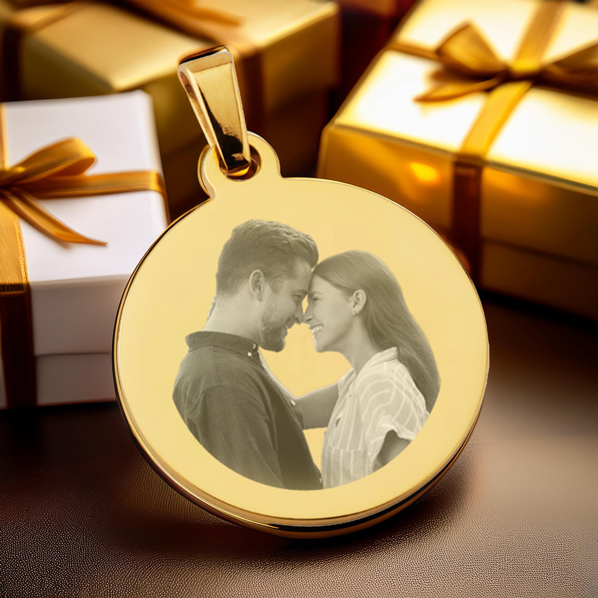 Anhänger mit Fotogravur | RUND | vergoldet