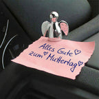 Kleiner Parkscheinhalter aus poliertem Edelstahl in Silber mit Diamantgravur, persönliche Geschenkidee zum Muttertag.