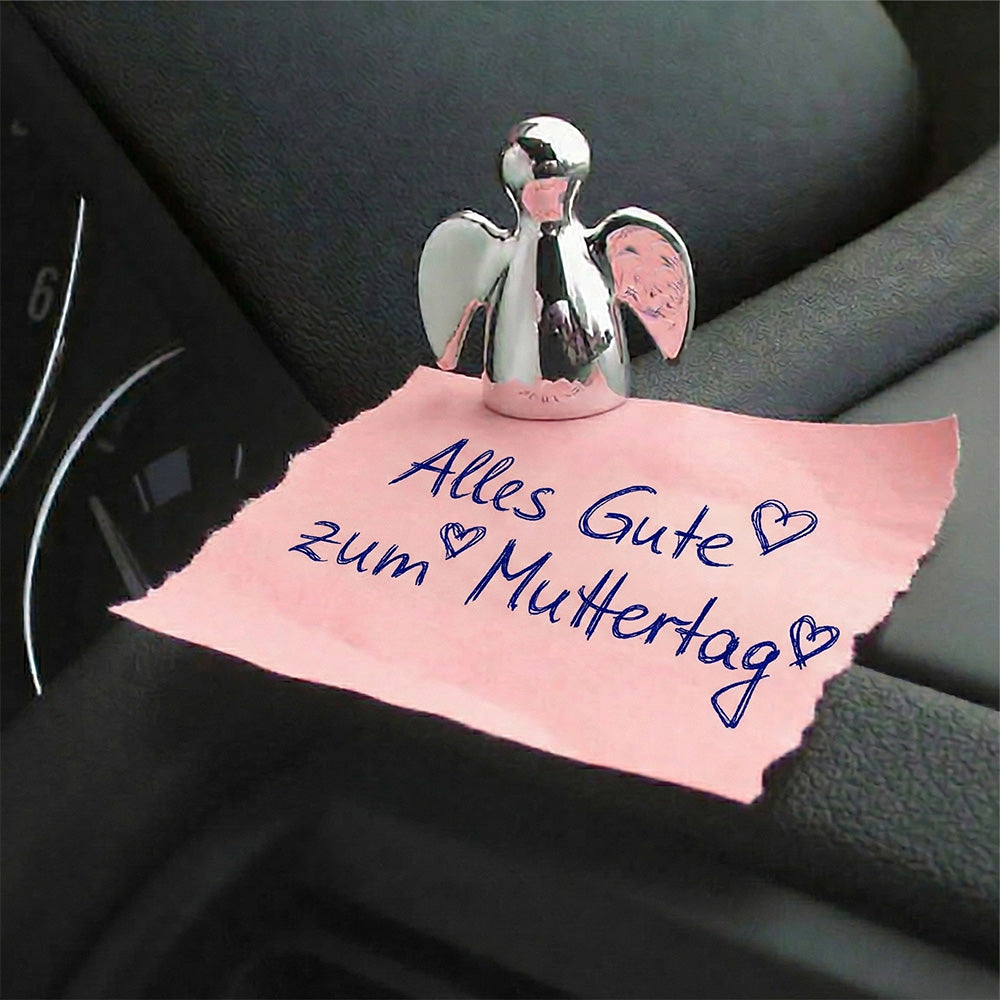 Kleiner Parkscheinhalter aus poliertem Edelstahl in Silber mit Diamantgravur, persönliche Geschenkidee zum Muttertag.