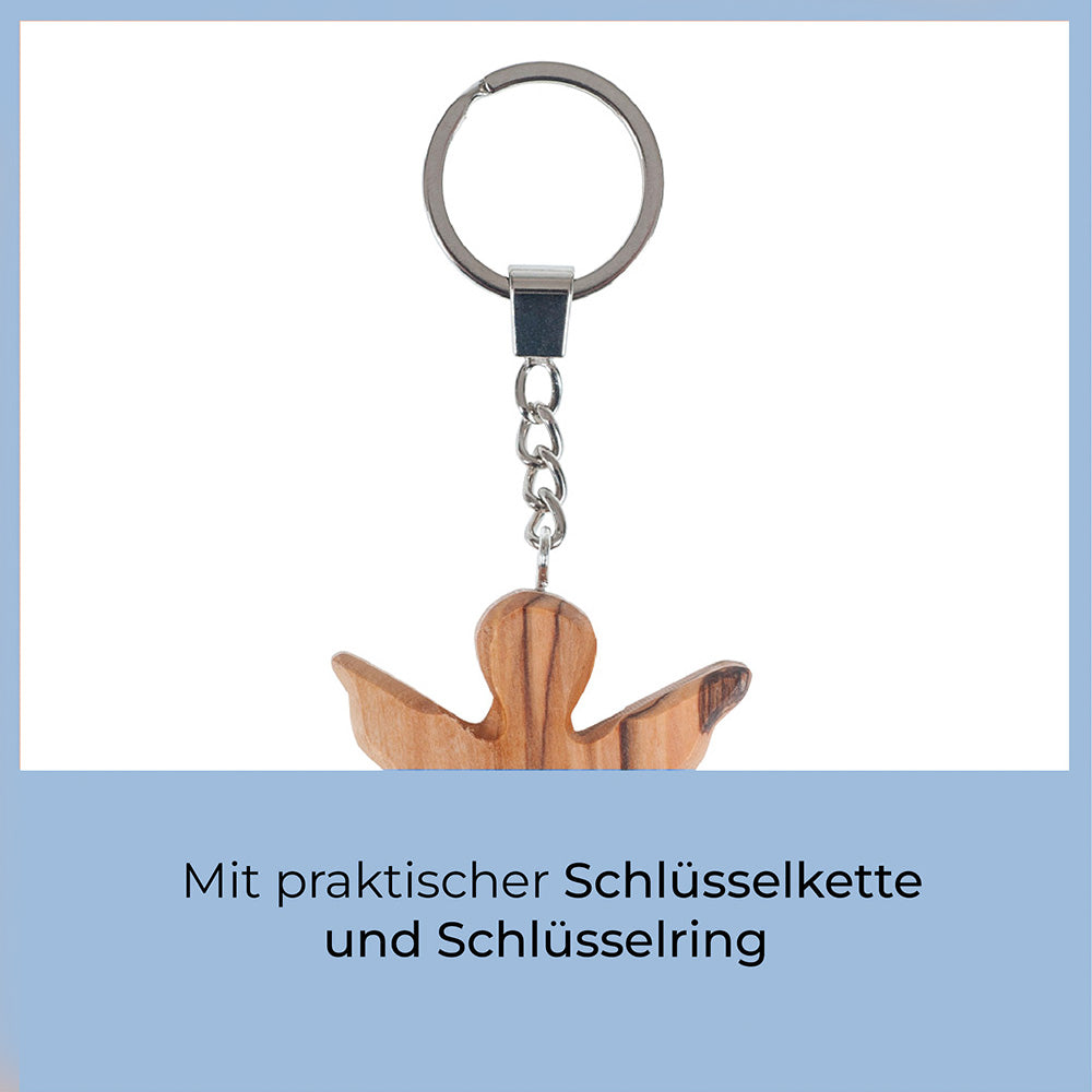 Schutzengel Schlüsselanhänger aus Olivenholz mit Gravur | Weihnachtsgeschenk