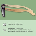Schwarze Sonnenbrille mit Bambus-Bügeln und individueller Lasergravur, stilvolles Geschenk für personalisierte Accessoires.