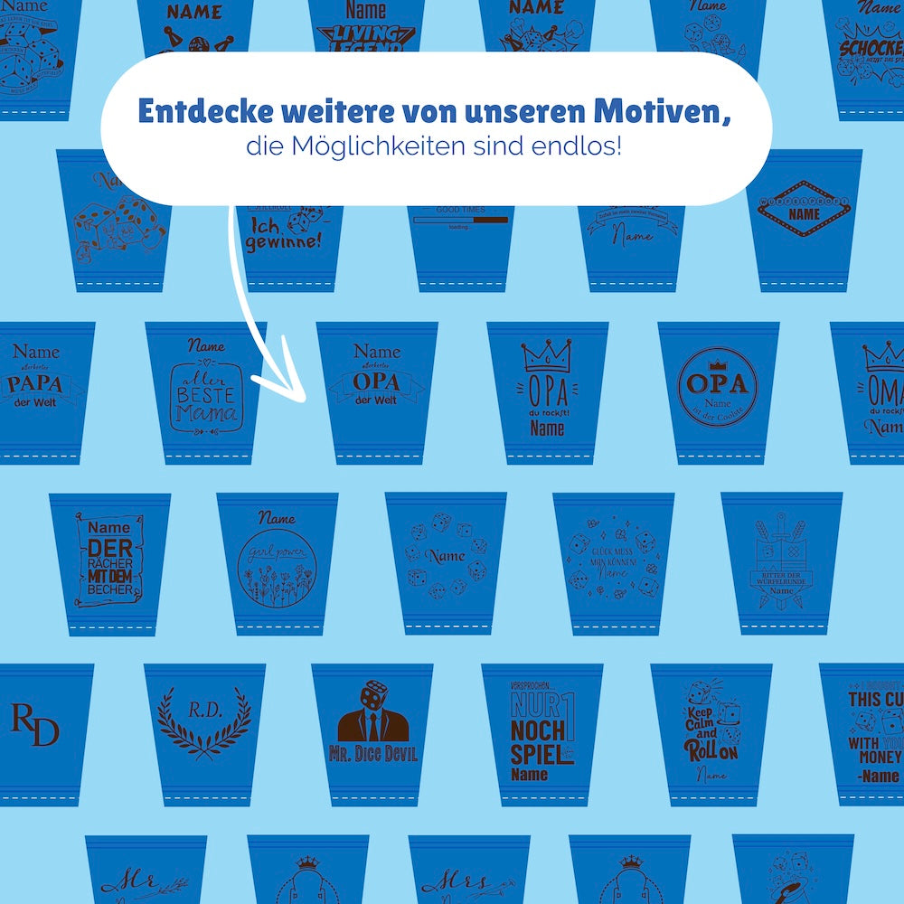 Würfelbecher Hellblau - Inkl. 5 Würfel | Wunsch-Gravur mit Name & Motiv