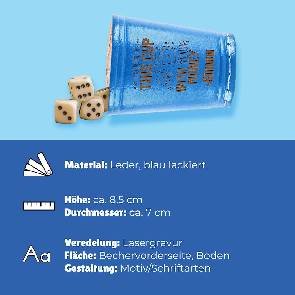 Würfelbecher Hellblau - Inkl. 5 Würfel | Wunsch-Gravur mit Name & Motiv