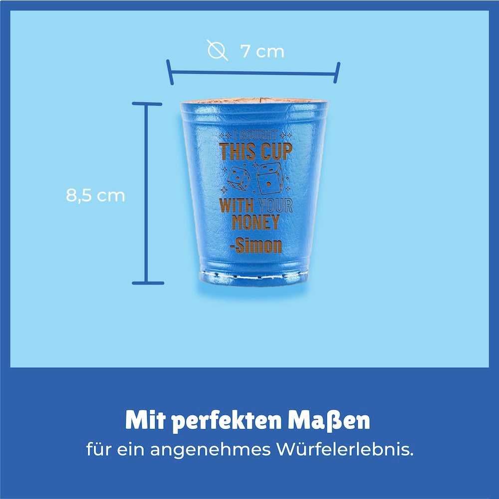 Würfelbecher Hellblau - Inkl. 5 Würfel | Wunsch-Gravur mit Name & Motiv