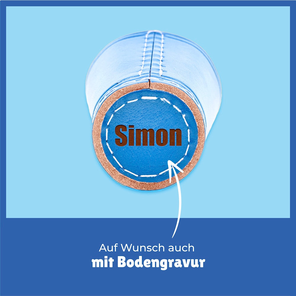 Würfelbecher Hellblau - Inkl. 5 Würfel | Wunsch-Gravur mit Name & Motiv