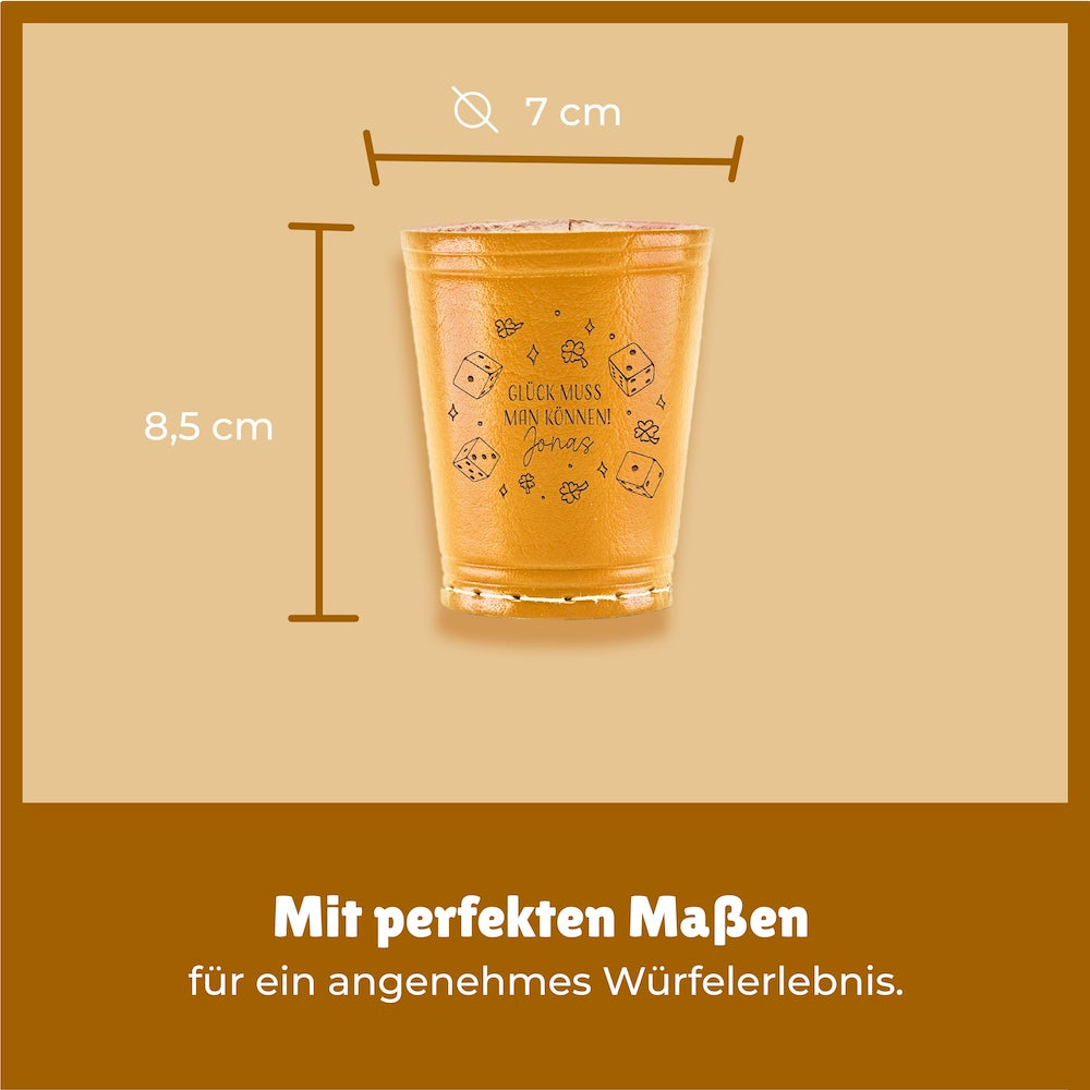 Würfelbecher Kurkuma - Inkl. 5 Würfel | Wunsch-Gravur mit Name & Motiv