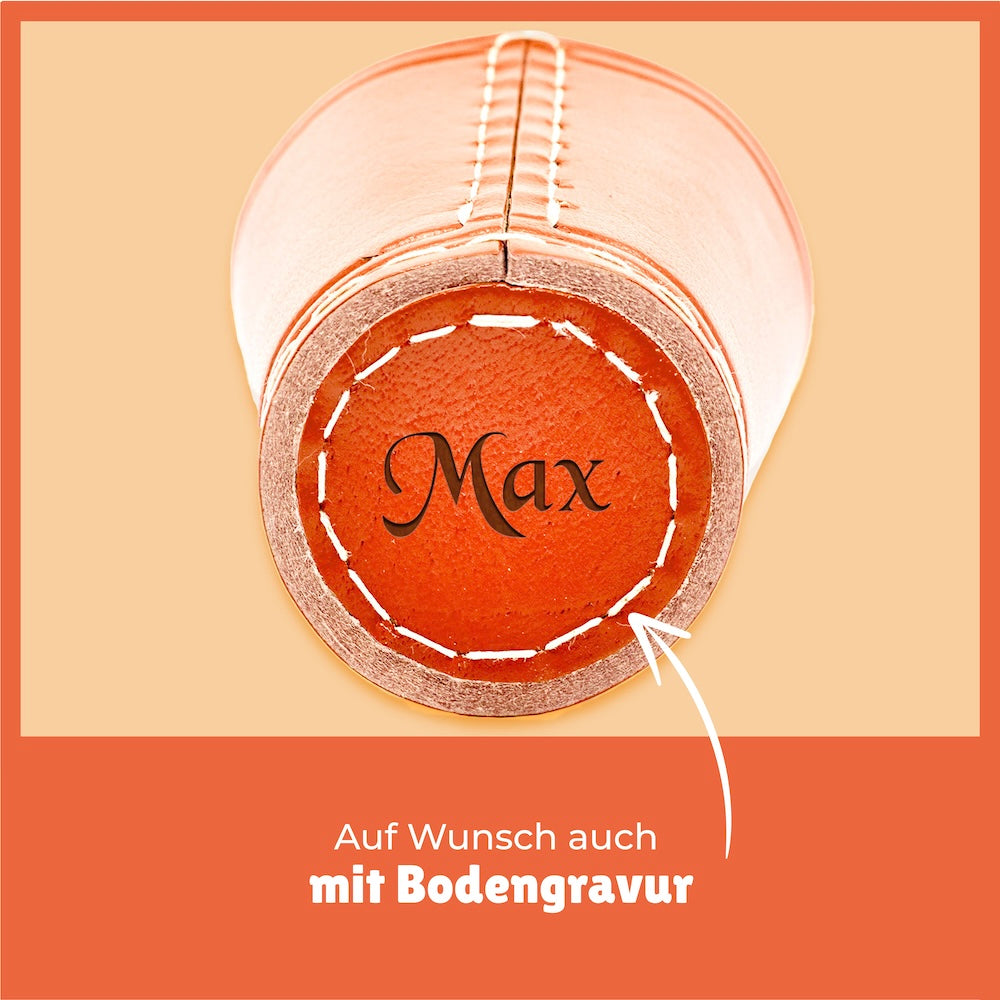 Würfelbecher Orange - Inkl. 5 Würfel | Wunsch-Gravur mit Name & Motiv