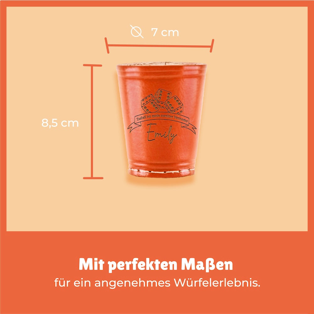 Würfelbecher Orange - Inkl. 5 Würfel | Wunsch-Gravur mit Name & Motiv