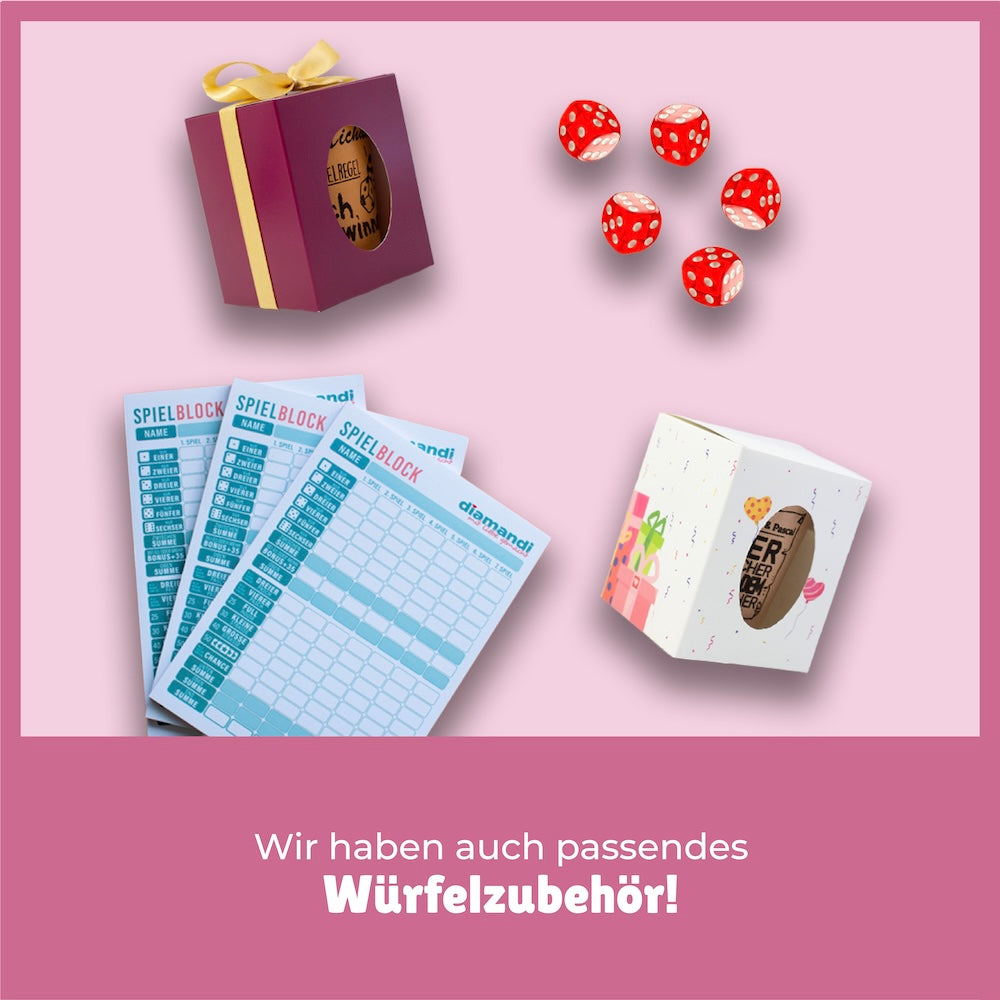 Würfelbecher Pink - Inkl. 5 Würfel | Wunsch-Gravur mit Name & Motiv