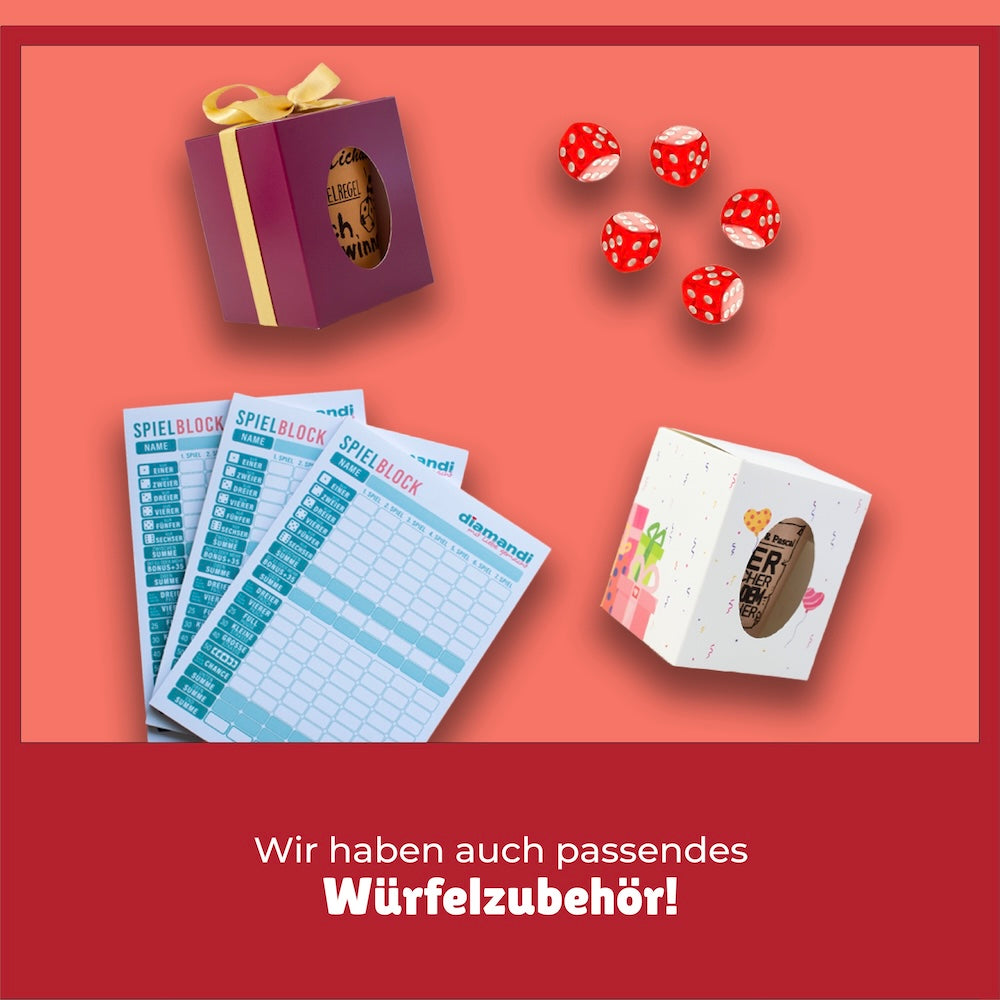 Würfelbecher Rot - Inkl. 5 Würfel | Wunsch-Gravur mit Name & Motiv