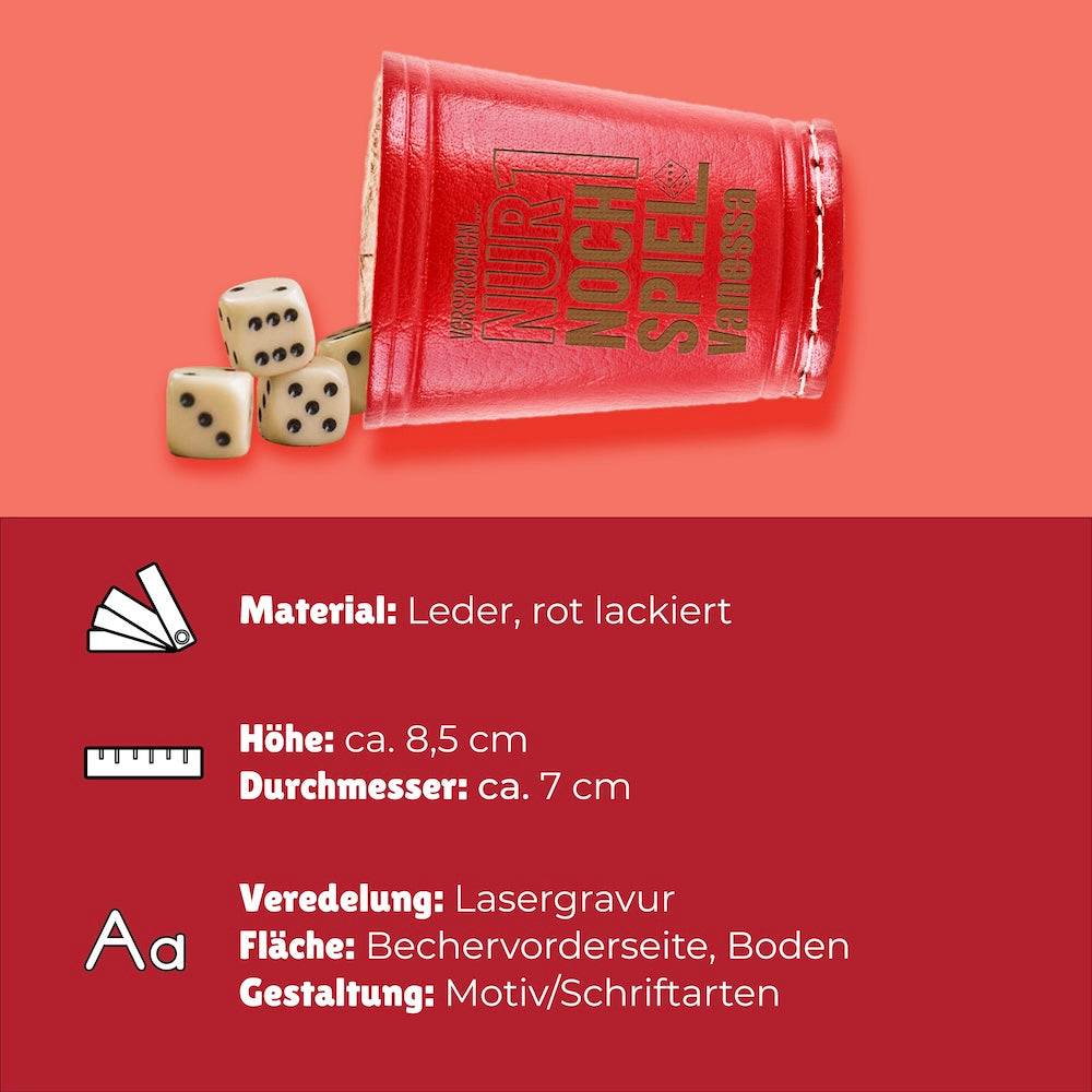 Würfelbecher Rot - Inkl. 5 Würfel | Wunsch-Gravur mit Name & Motiv