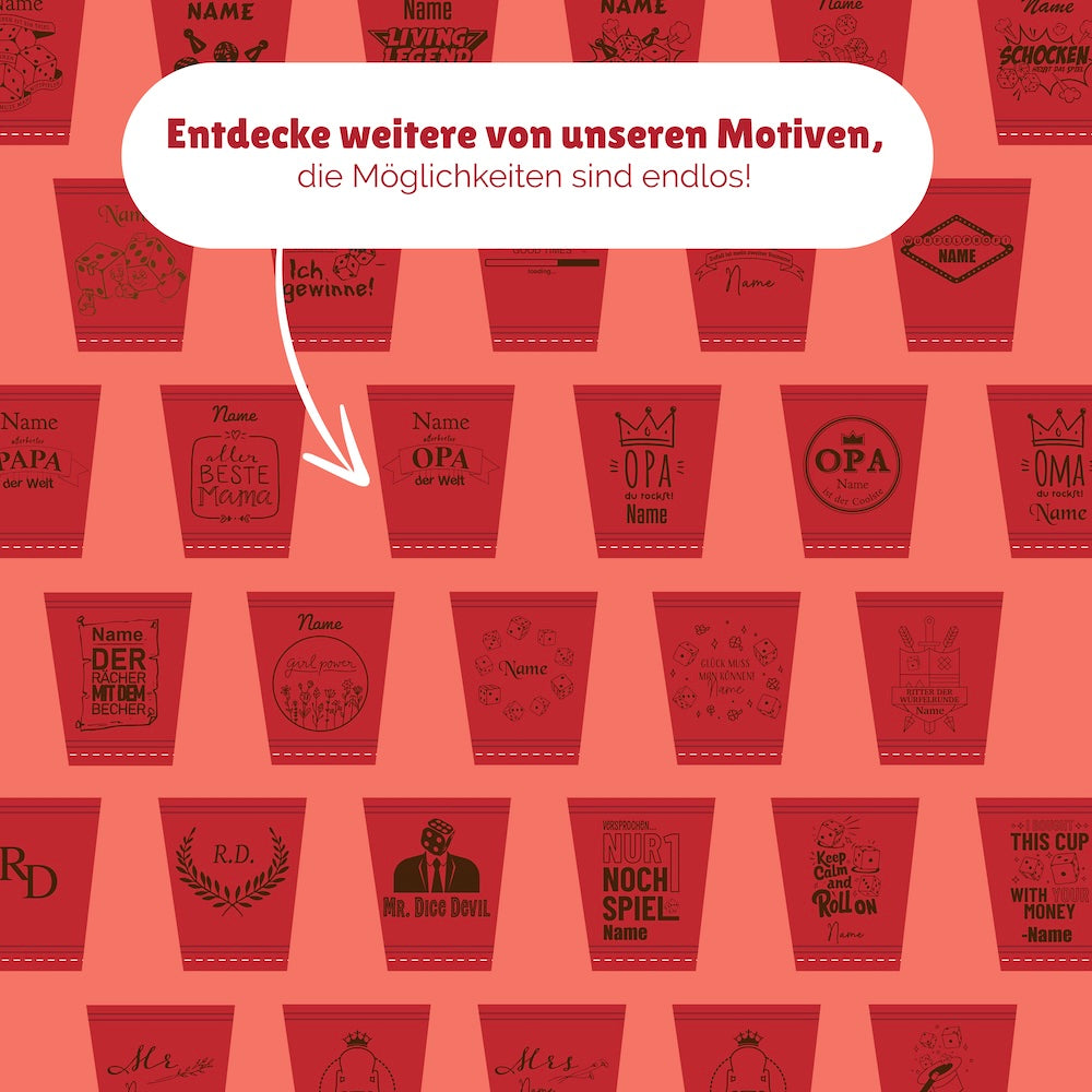 Würfelbecher Rot - Inkl. 5 Würfel | Wunsch-Gravur mit Name & Motiv