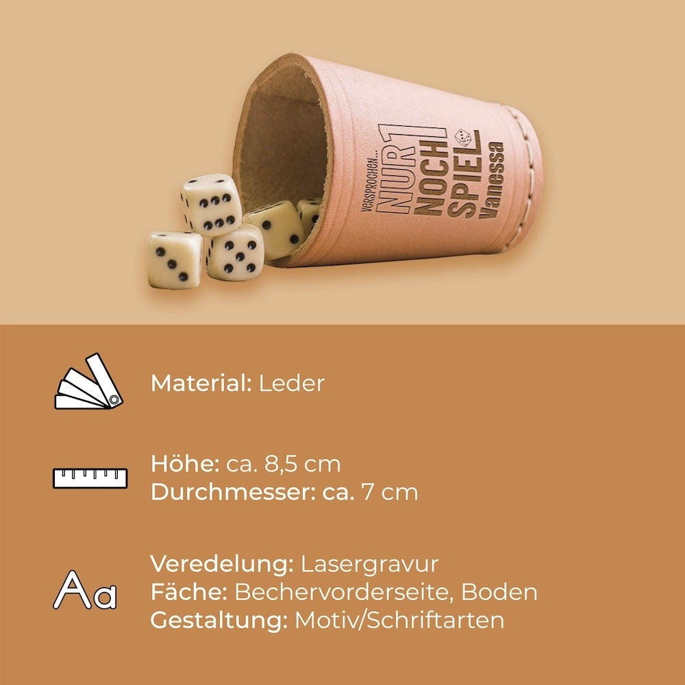 Würfelbecher Standard - Inkl. 5 Würfel | Wunsch-Gravur mit Name & Motiv