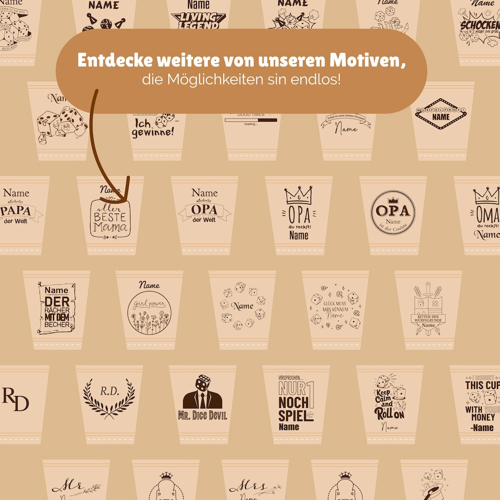 Würfelbecher Standard - Inkl. 5 Würfel | Wunsch-Gravur mit Name & Motiv