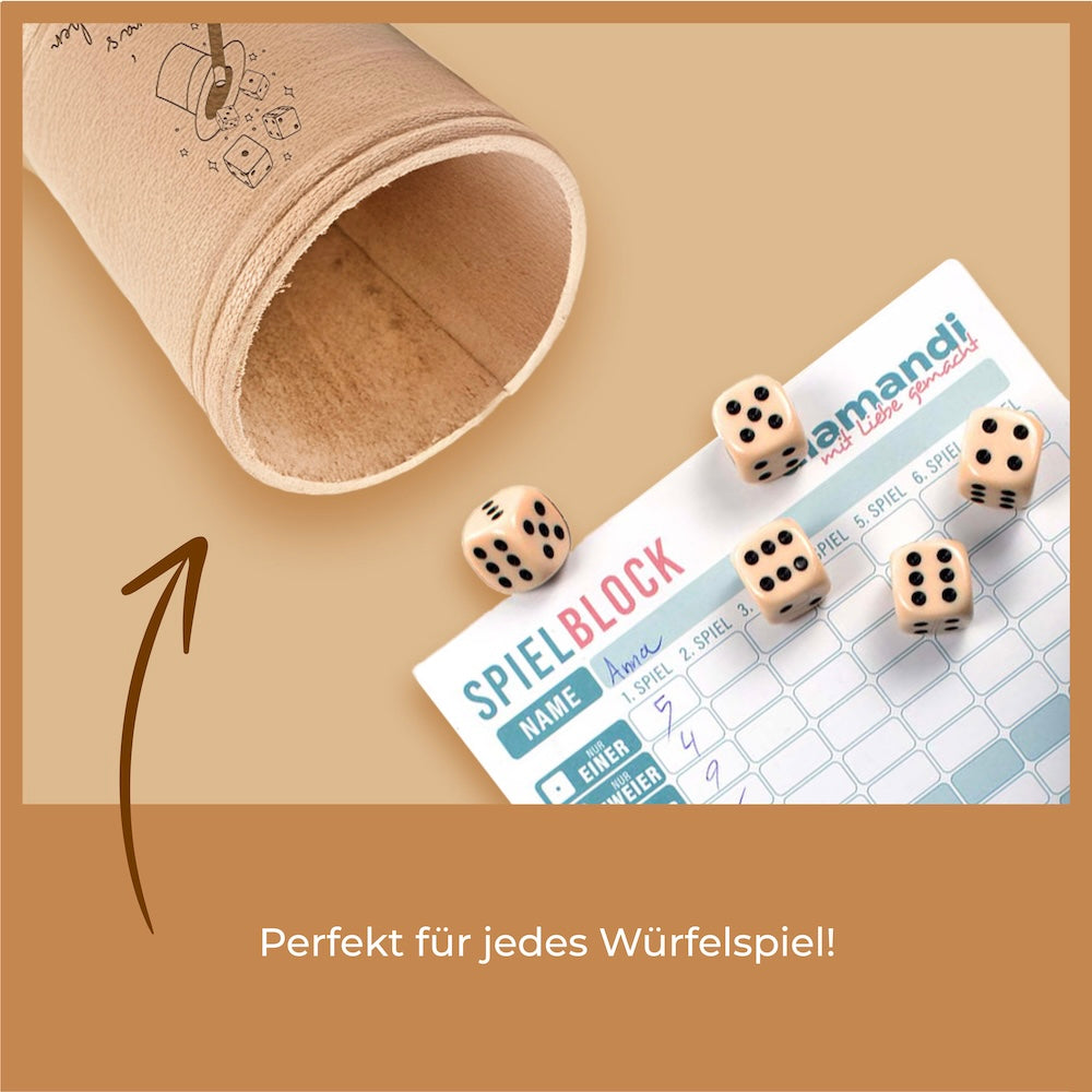Würfelbecher Standard - Inkl. 5 Würfel | Wunsch-Gravur mit Name & Motiv