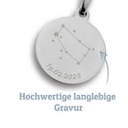 Kettenanhänger mit Sternzeichengravur und Datum 