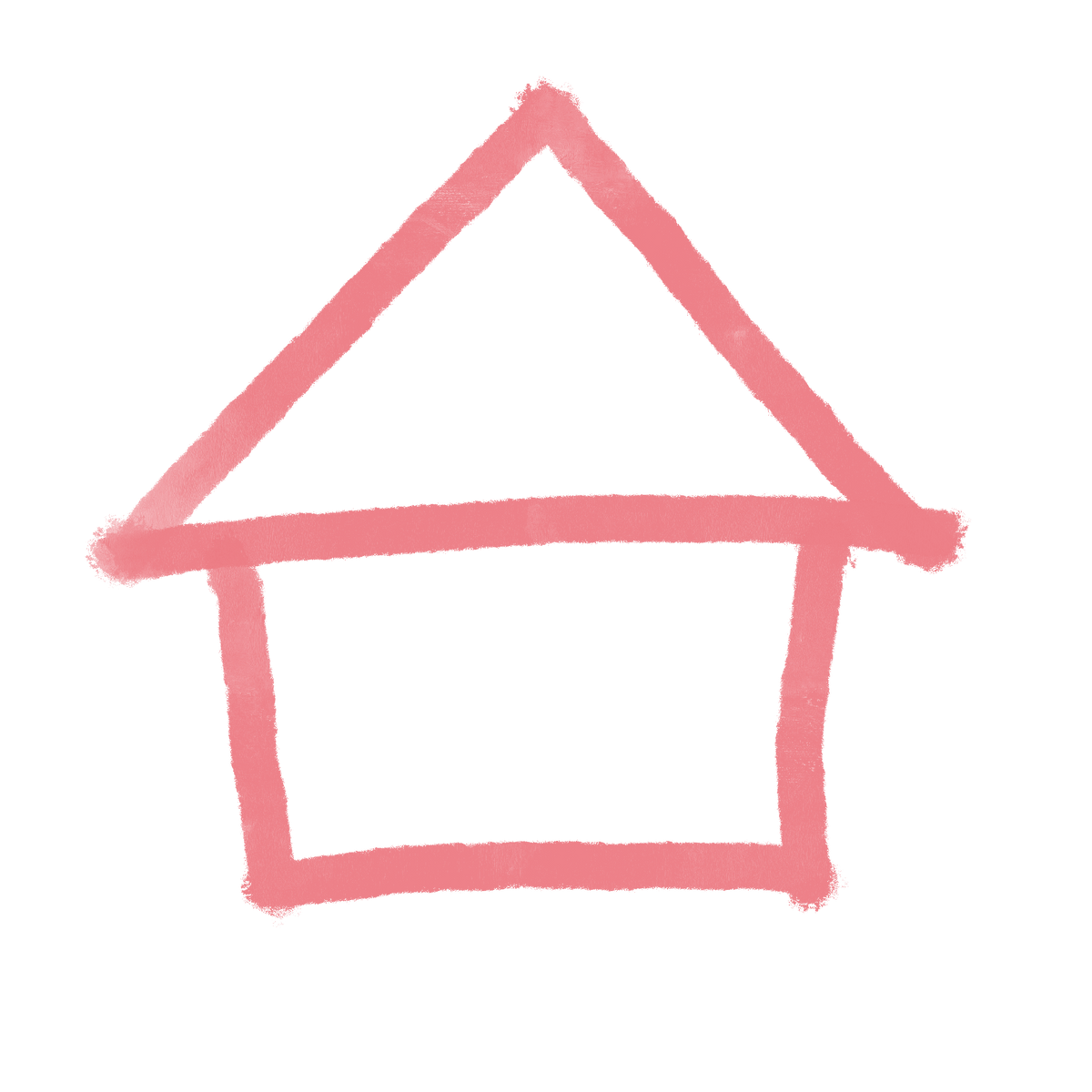 Schlichte, handgezeichnete Haus-Skizze in rotem Farbton, symbolisch für Zuhause und Geborgenheit, ideal als persönliches Geschenk.