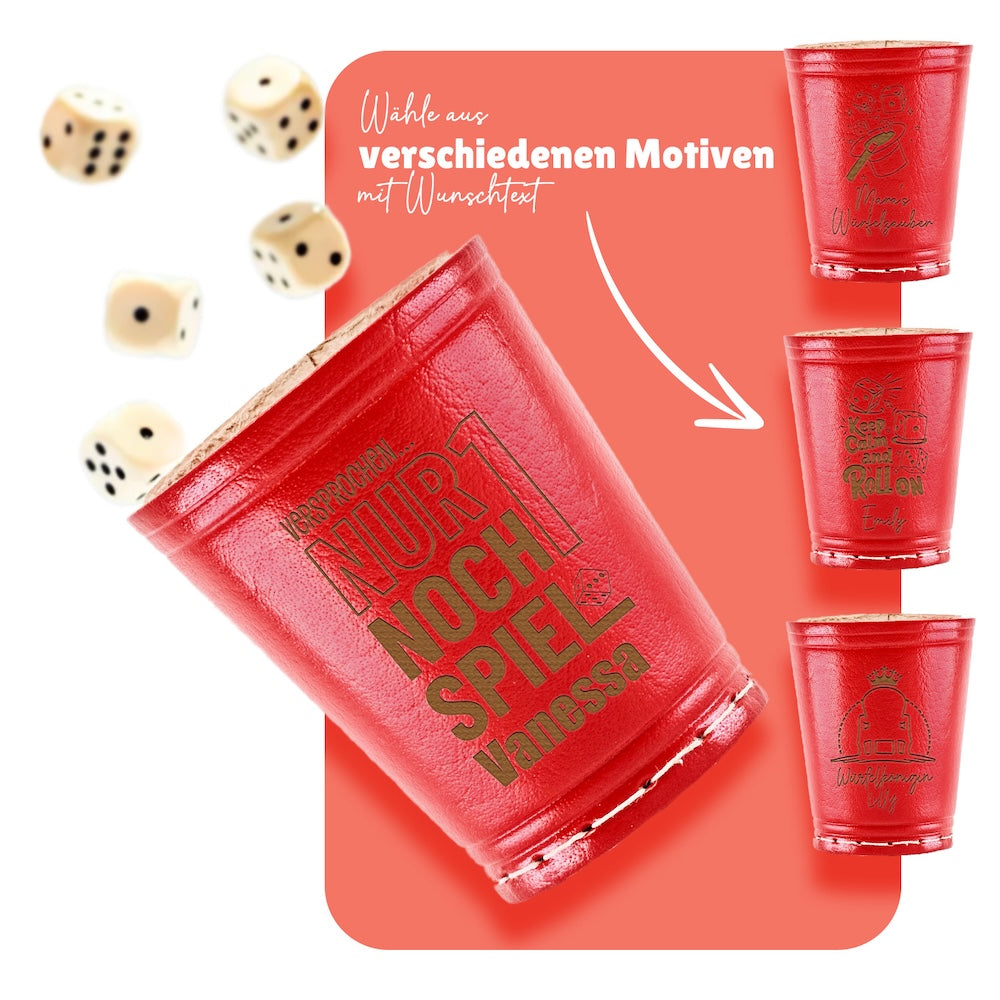 Würfelbecher Rot - Inkl. 5 Würfel | Wunsch-Gravur mit Name & Motiv