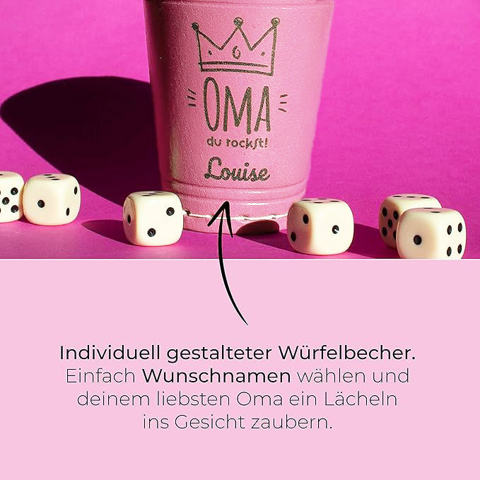 Würfelbecher - Allerbeste Oma- Inkl. 5 Würfel | Wunsch-Gravur mit Text &  Motiv