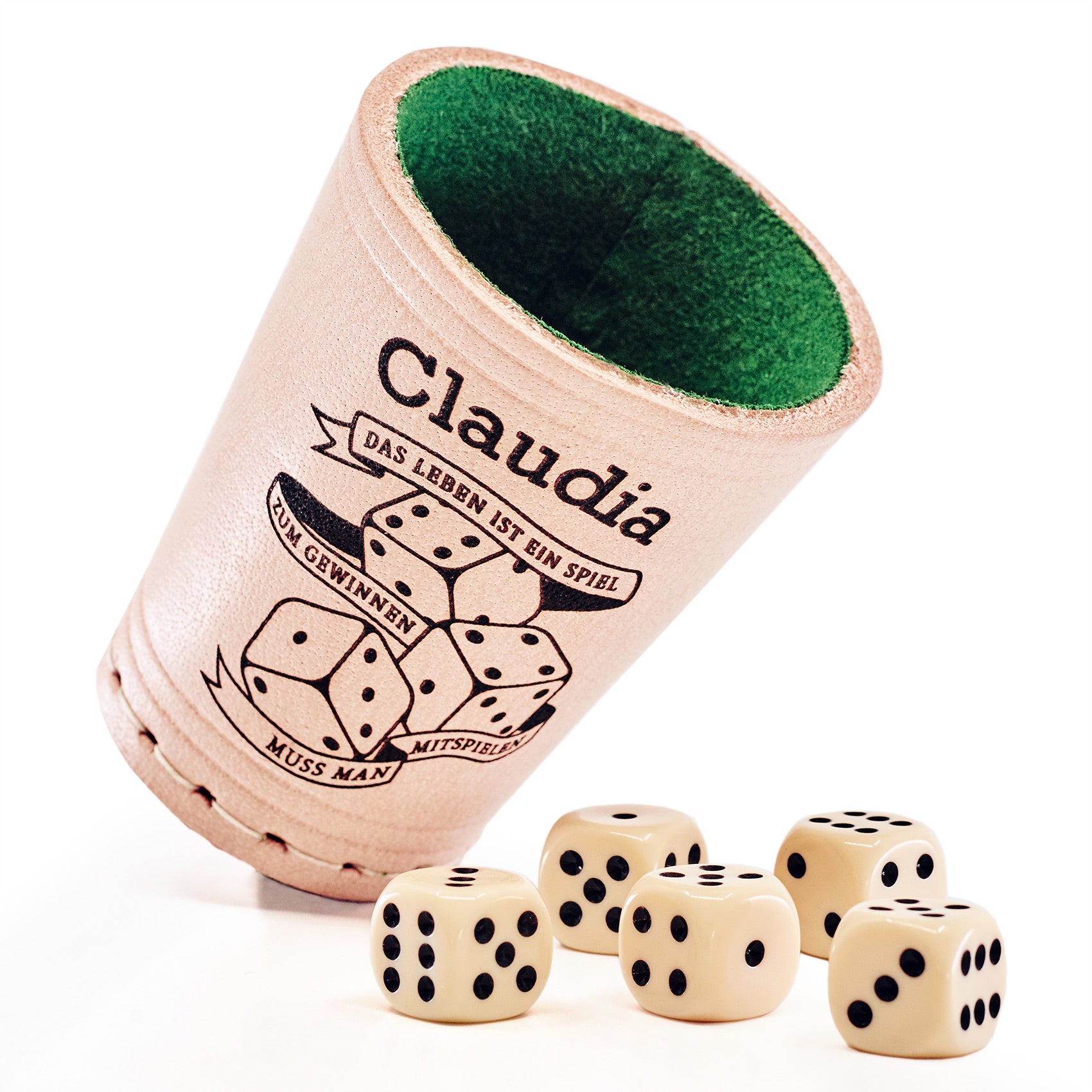 Würfelbecher mit Filz - Inkl. 5 Würfel | Wunsch-Gravur mit Name & Motiv