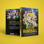 Buchcover mit Handballspielern und sportlicher Atmosphäre, ideal als originelles Geschenk für Handballfans und Sportbegeisterte.