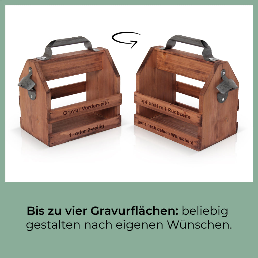 Personalisierter Bierträger mit Wunschgravur | inkl. Flaschenöffner | 6 x 0,33 L