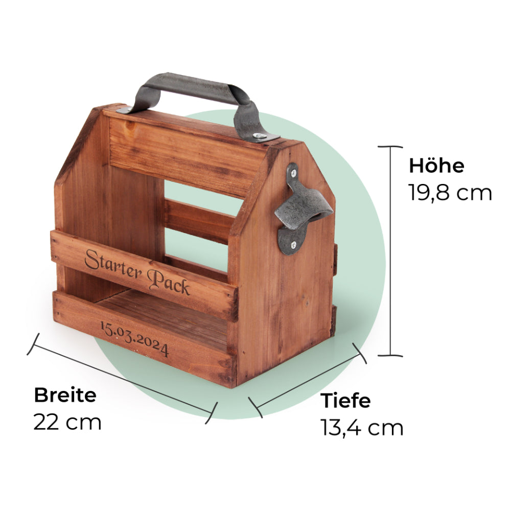 Personalisierter Bierträger mit Wunschgravur | inkl. Flaschenöffner | 6 x 0,33 L