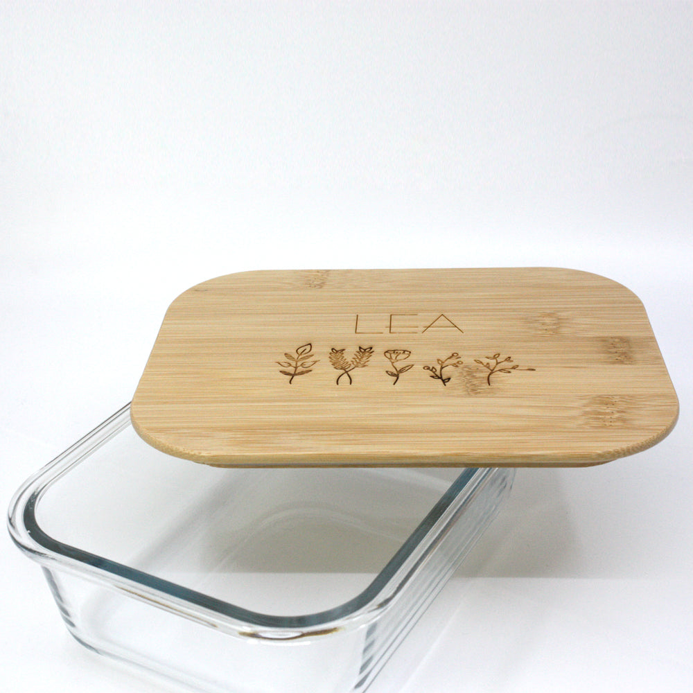 Brotdose aus Glas mit Bambusdeckel inkl. Gravur