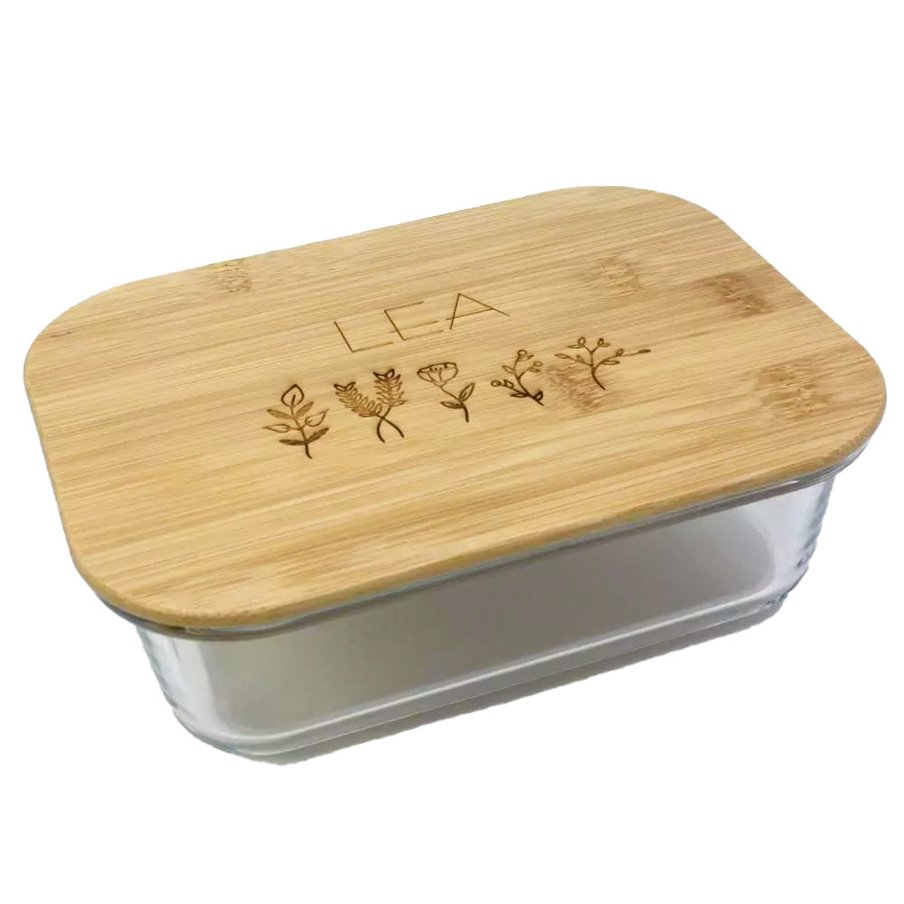 Brotdose aus Glas mit Bambusdeckel inkl. Gravur