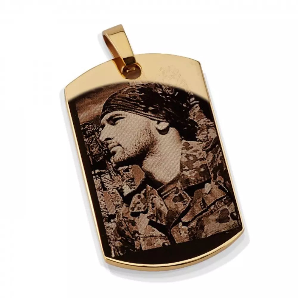 Dogtag mit Gravur | vergoldet | Fotogravur