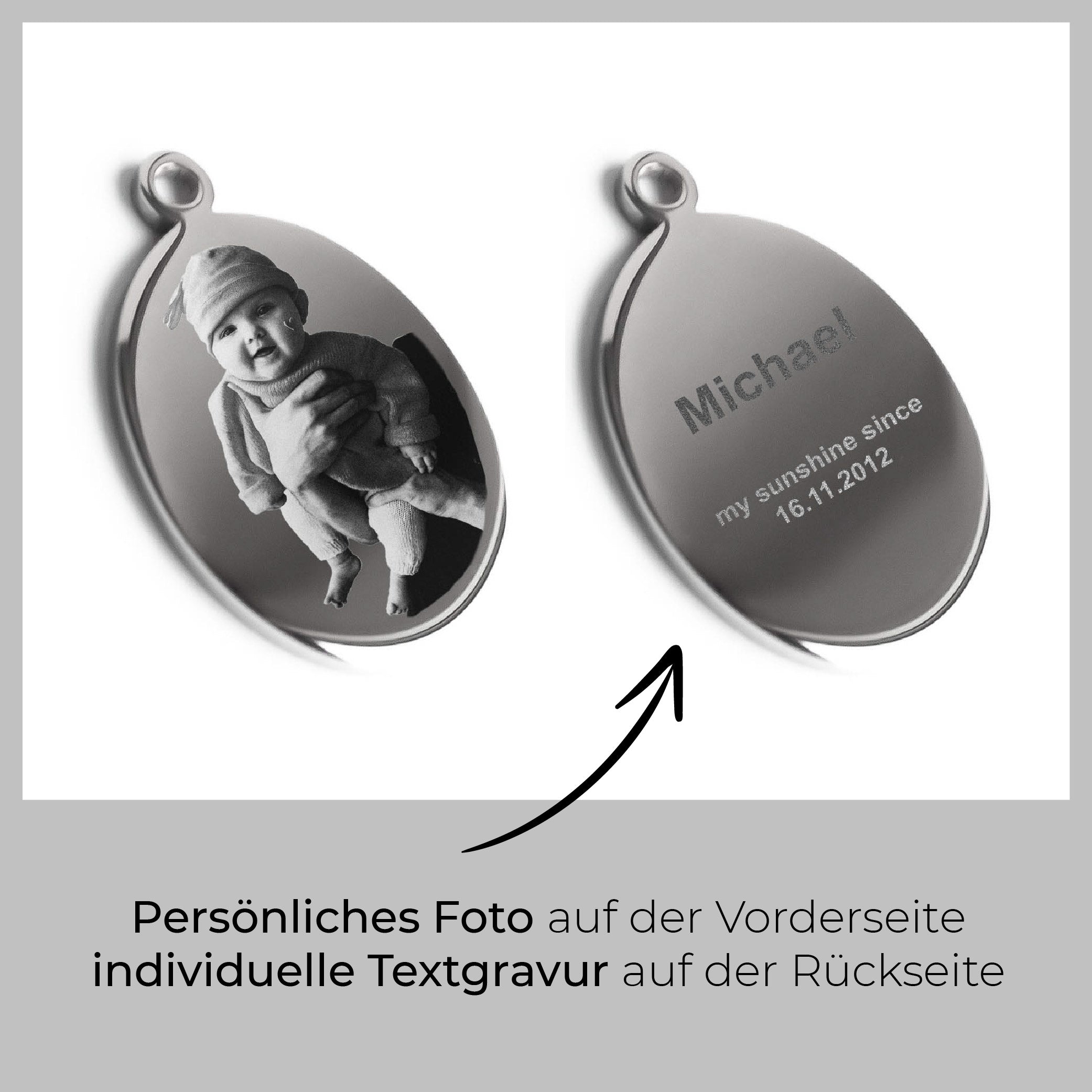 Kettenanhänger mit Fotogravur | Ovaler Anhänger Gravur