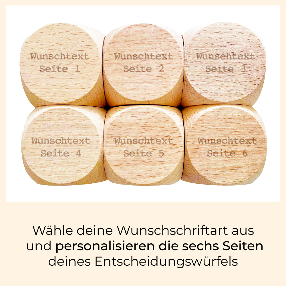 Individueller Würfel aus Holz - alle Seiten mit Wunschgravur