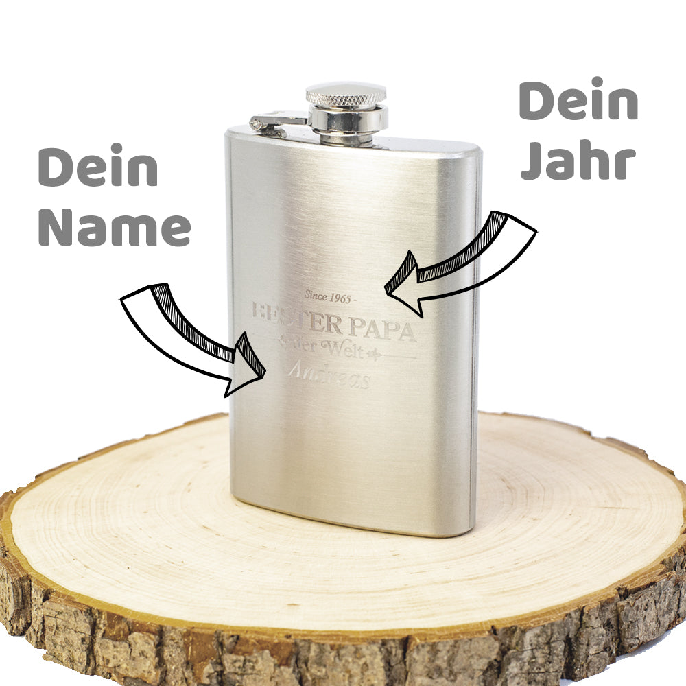 Flachmann "Bester Papa der Welt" | mit Gravur | Edelstahl
