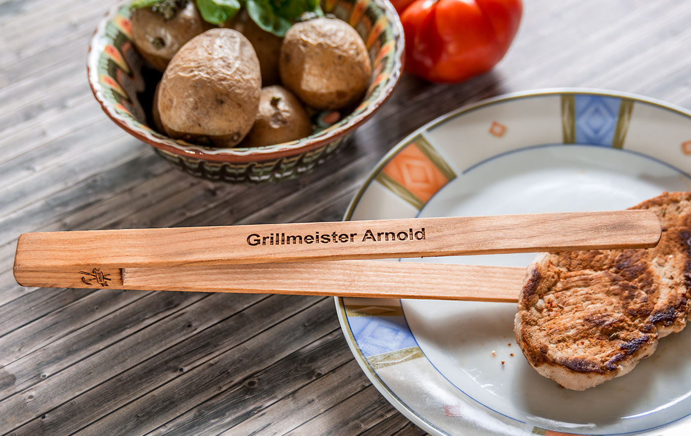 Kirschholz Grillzange mit Gravur | Name oder Spruch