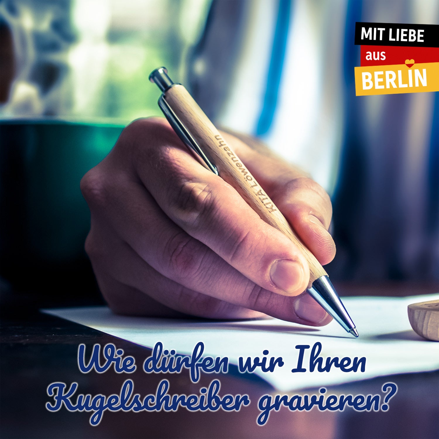 Naturholz Kugelschreiber mit Gravur im Holz Etui