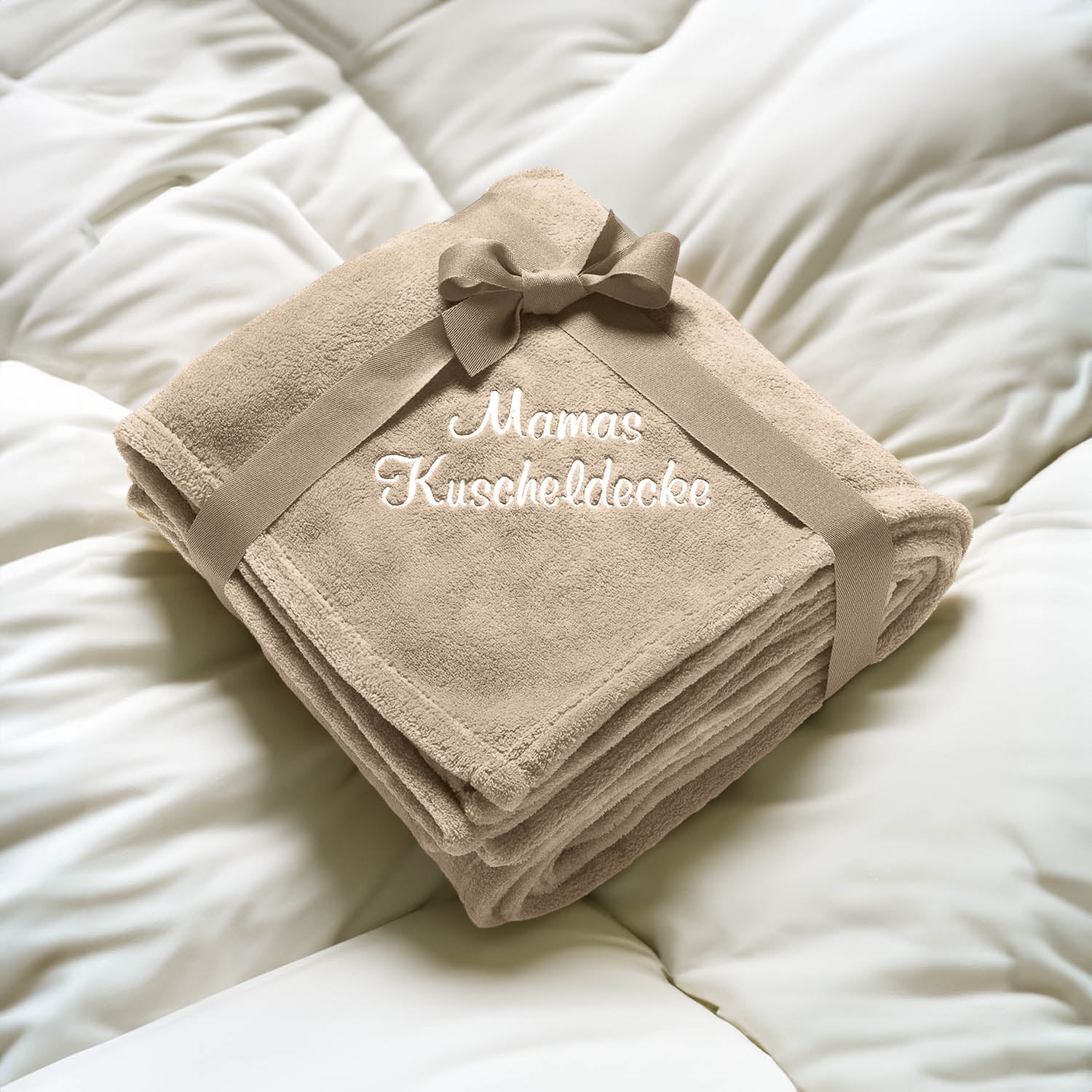 Personalisierte Kuschel-Decke mit Namen | in rot, grün, bordeaux, beige
