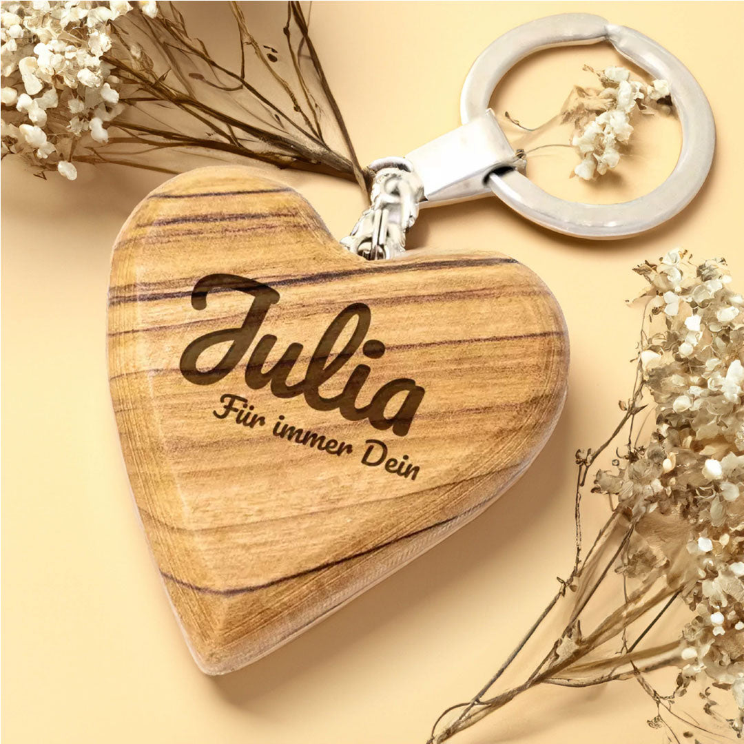 Olivenholz HERZ mit Gravur | Schlüsselanhänger