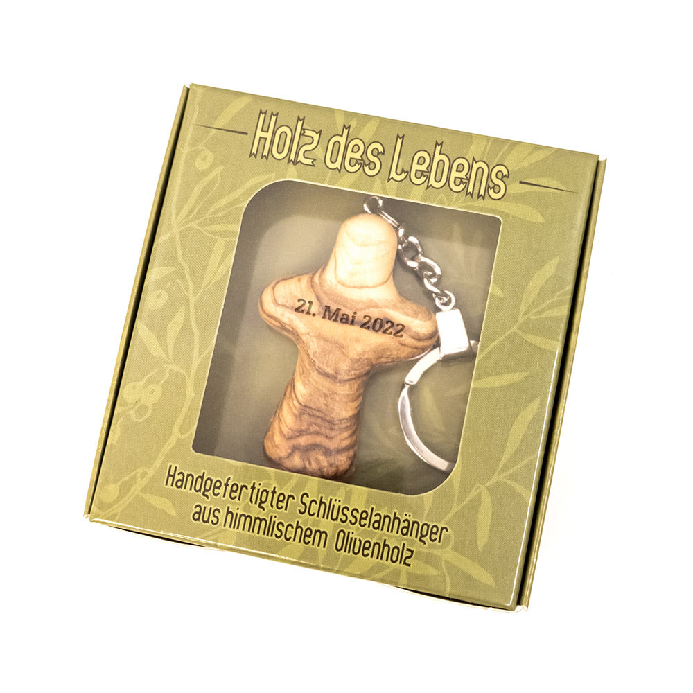 Olivenholz KREUZ mit Gravur | Schlüsselanhänger
