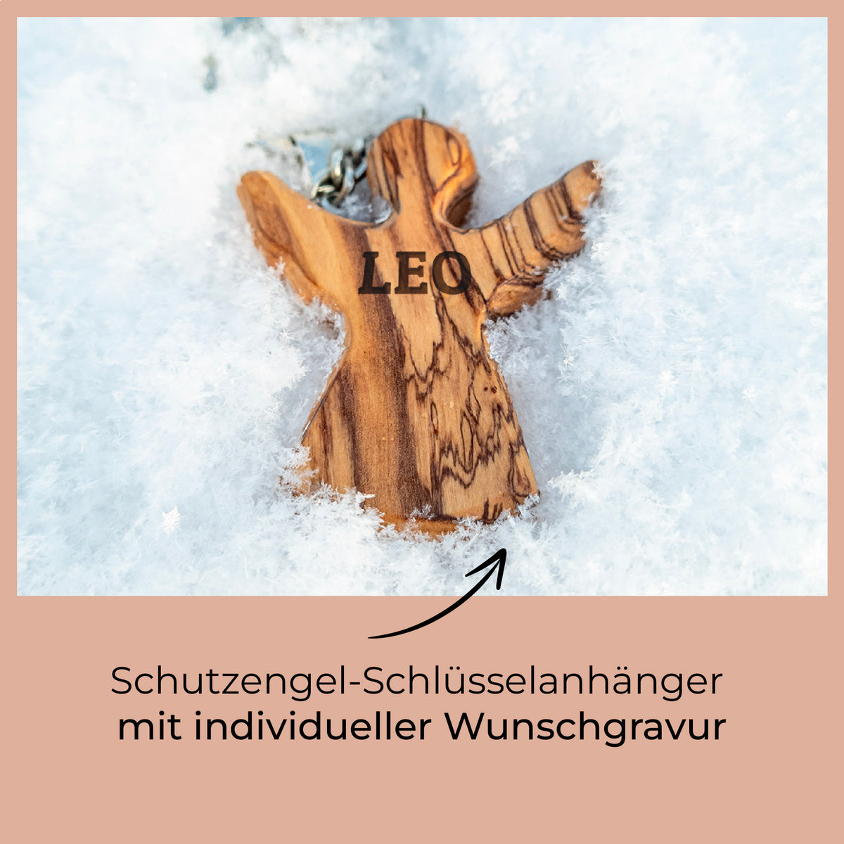 Olivenholz ENGEL mit Gravur | Schutzengel Schlüsselanhänger