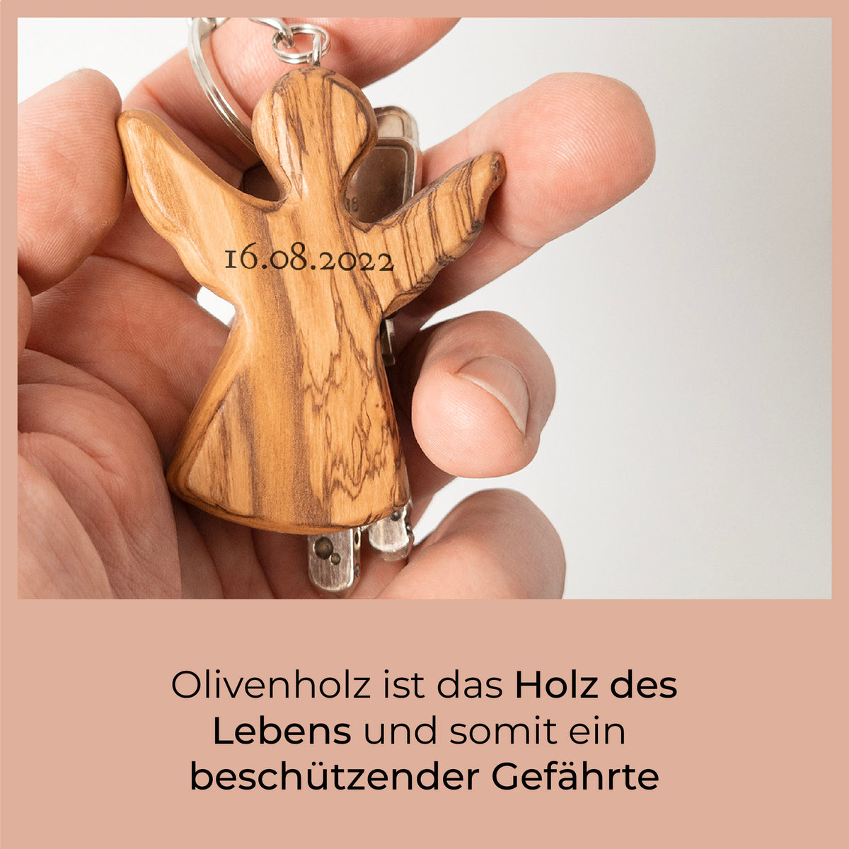 Olivenholz ENGEL mit Gravur | Schutzengel Schlüsselanhänger